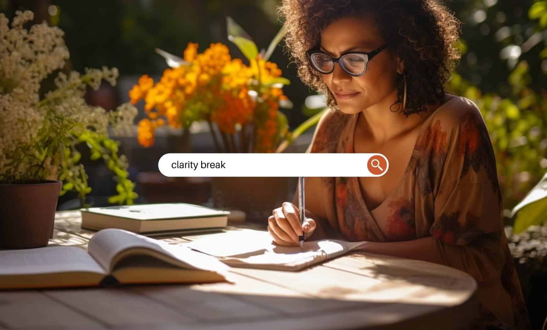 Woman journaling on a sunny, autumn day